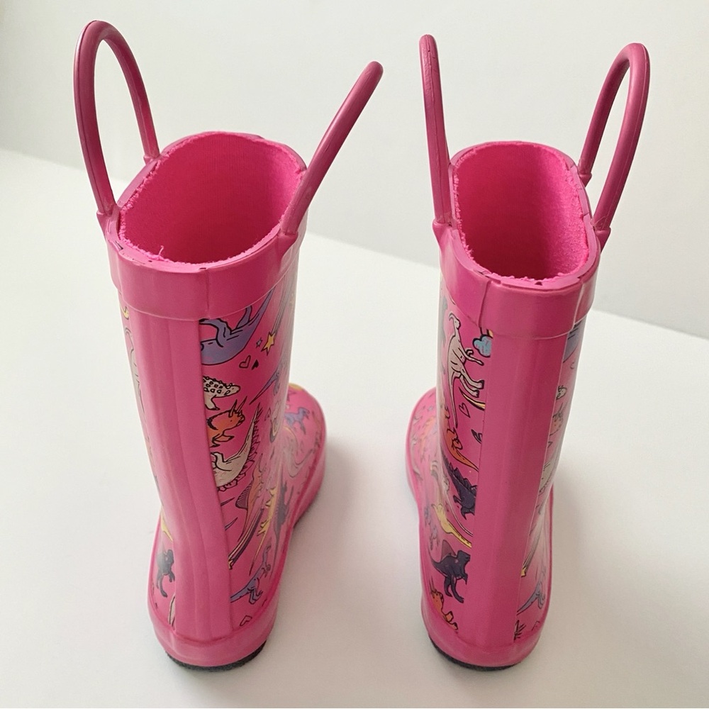 Cat & Jack Pink Rain Boots with Dinosaur Print - Size 7 - Picture 4 of 7